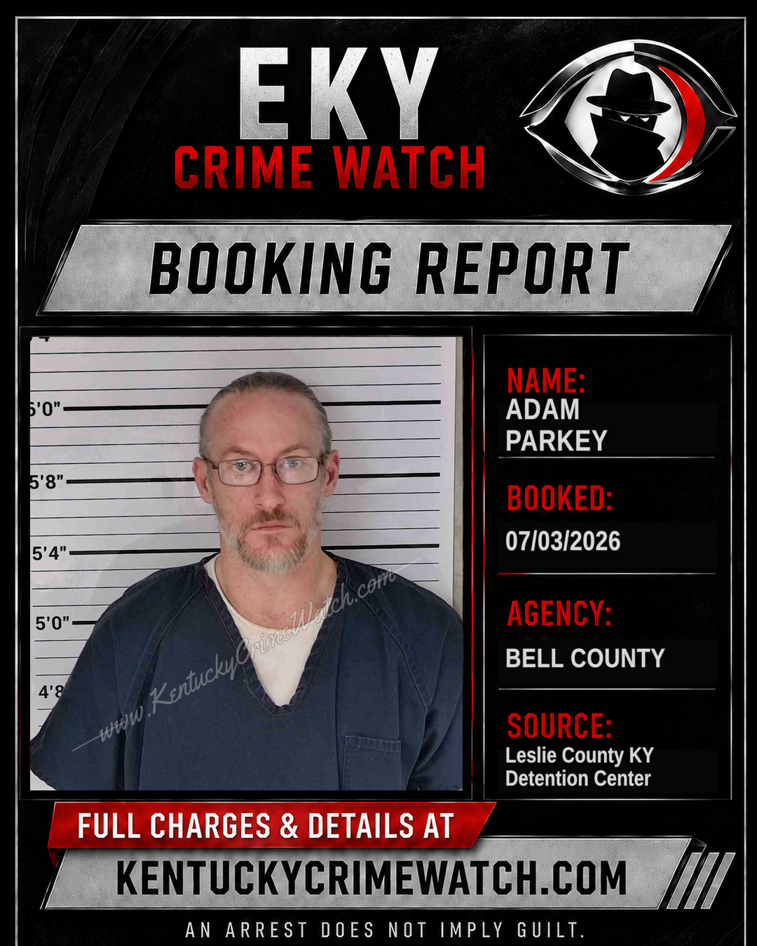 ADAM PARKEY booking report card