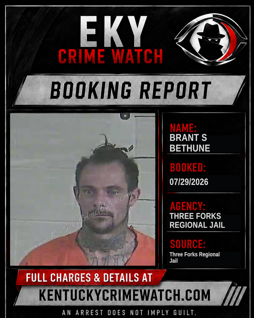 Brant S Bethune booking report card