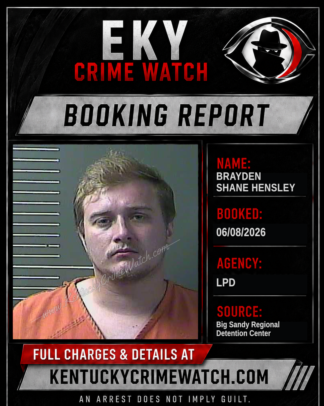 BRAYDEN SHANE HENSLEY booking report card