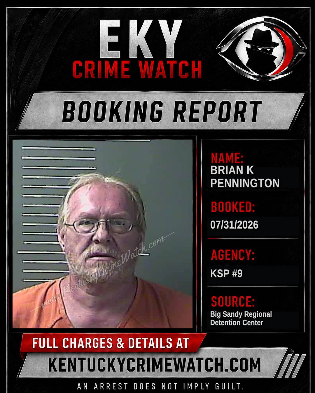 BRIAN K PENNINGTON booking report card