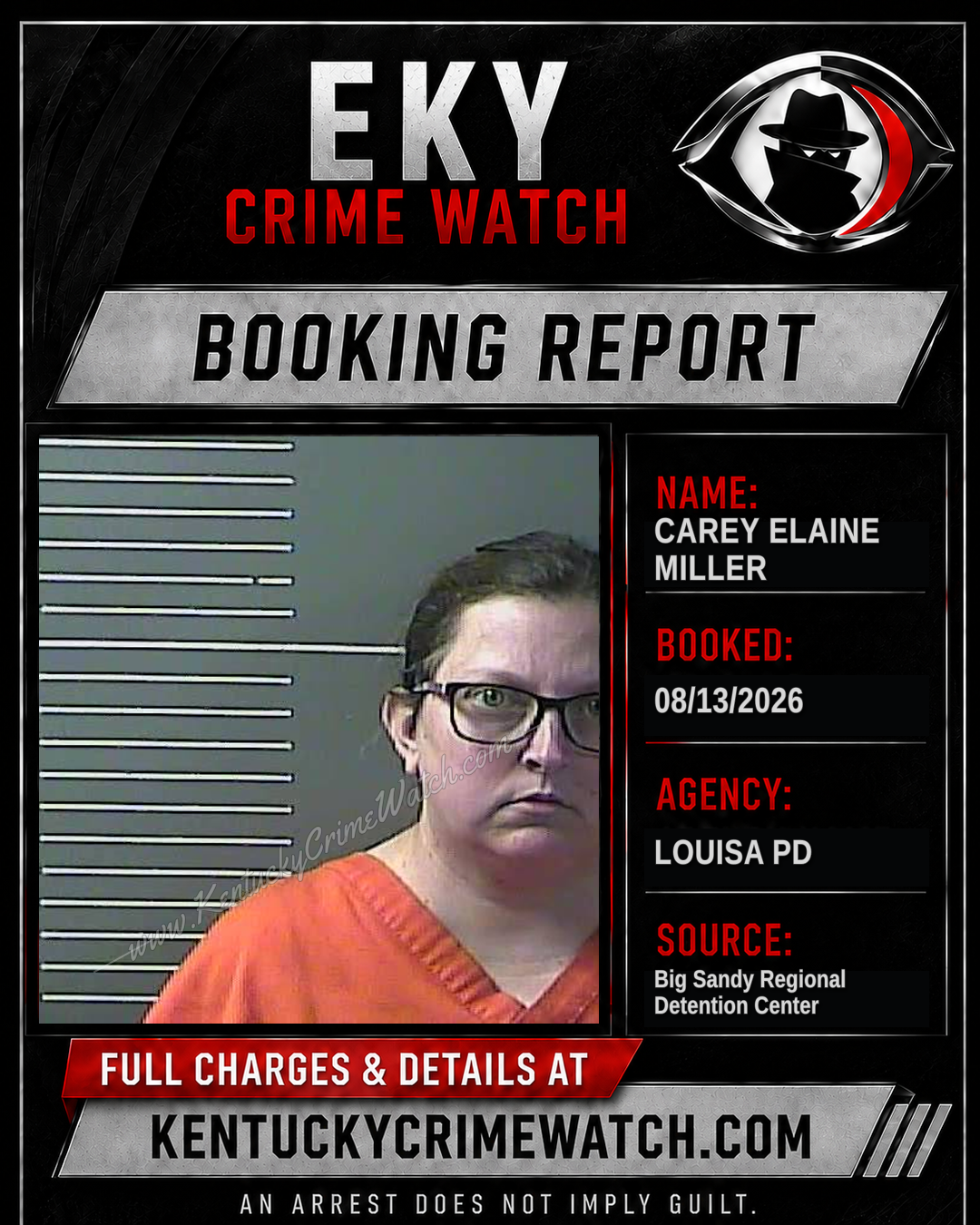 CAREY ELAINE MILLER booking report card