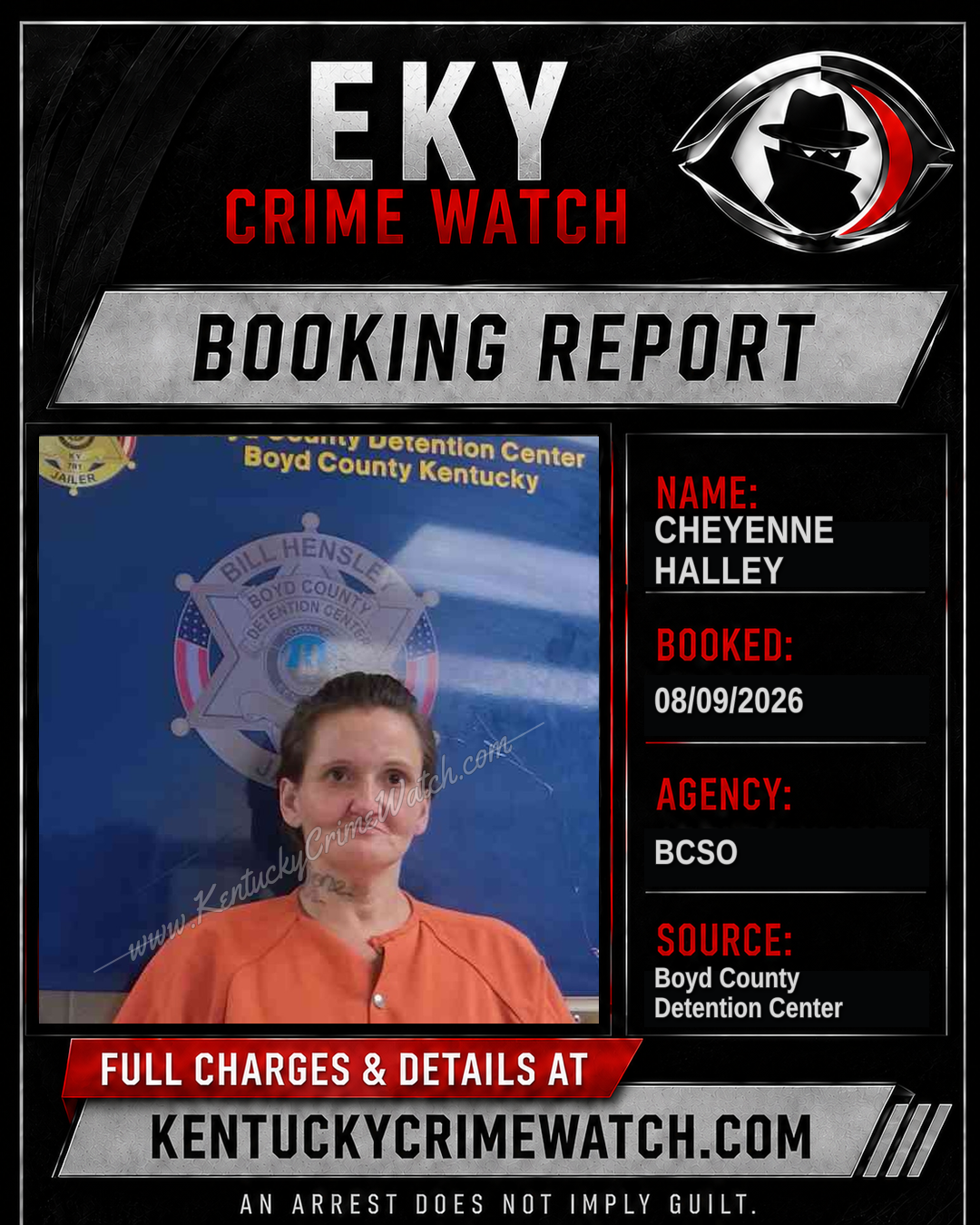 CHEYENNE HALLEY booking report card