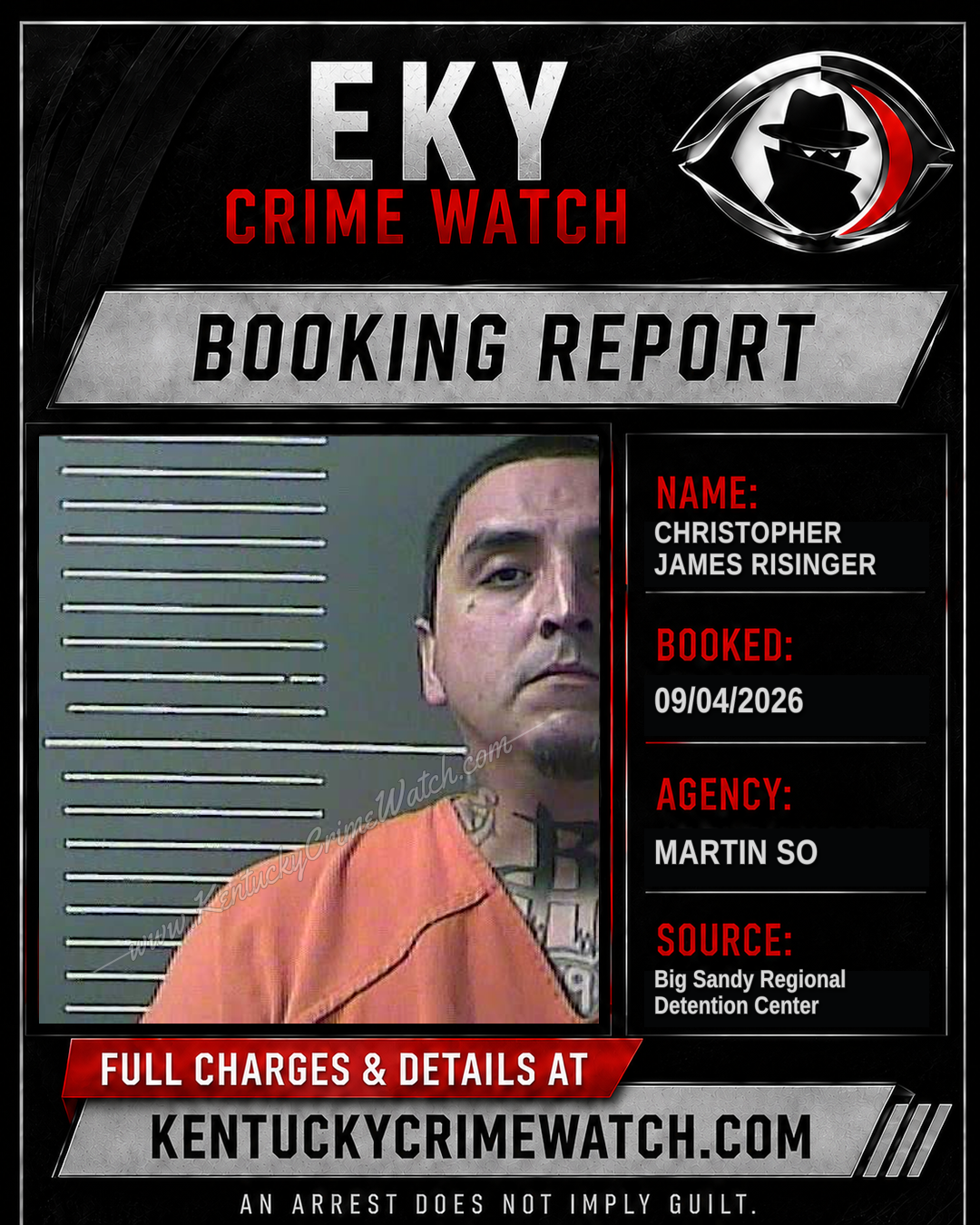 CHRISTOPHER JAMES RISINGER booking report card