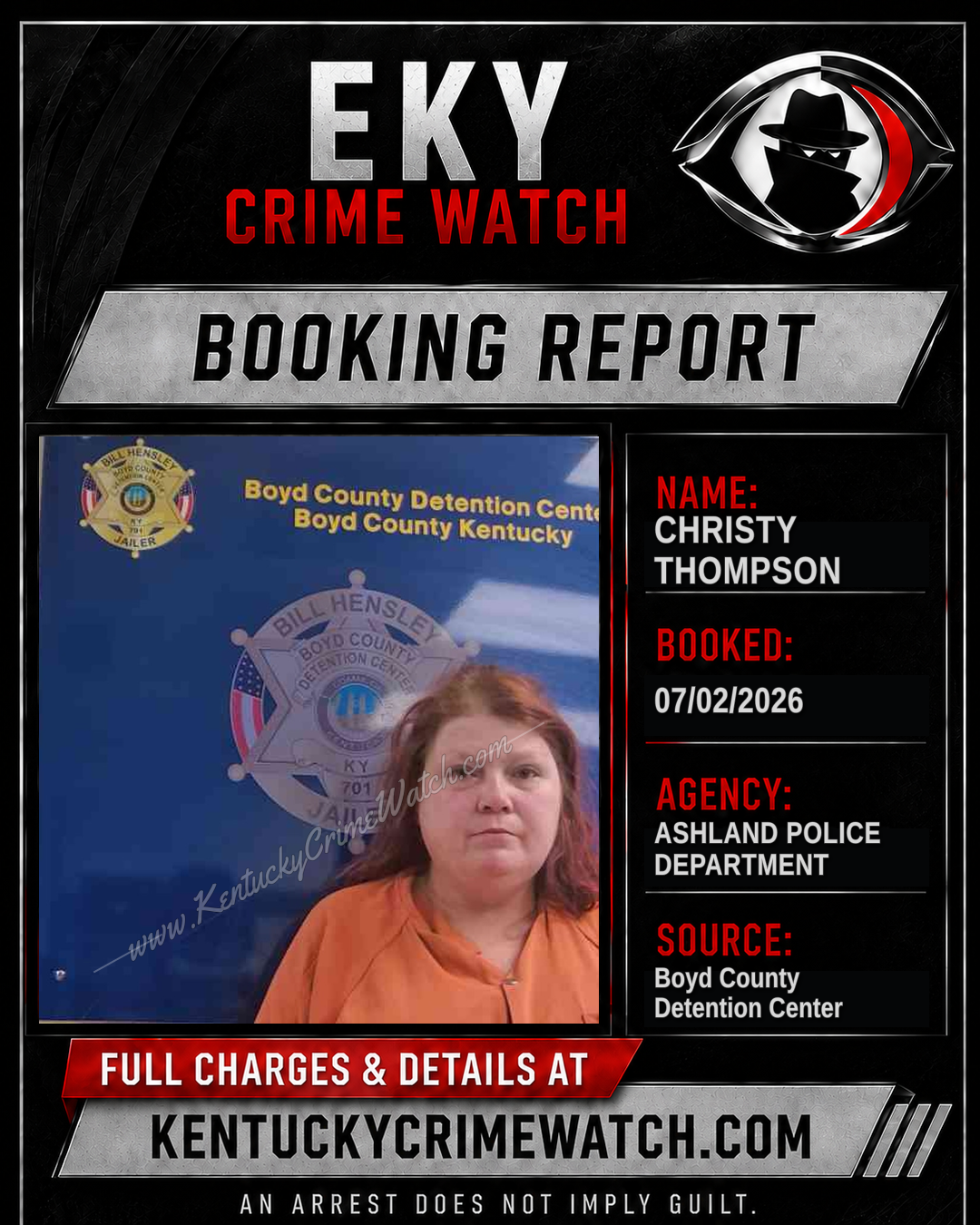 CHRISTY THOMPSON booking report card