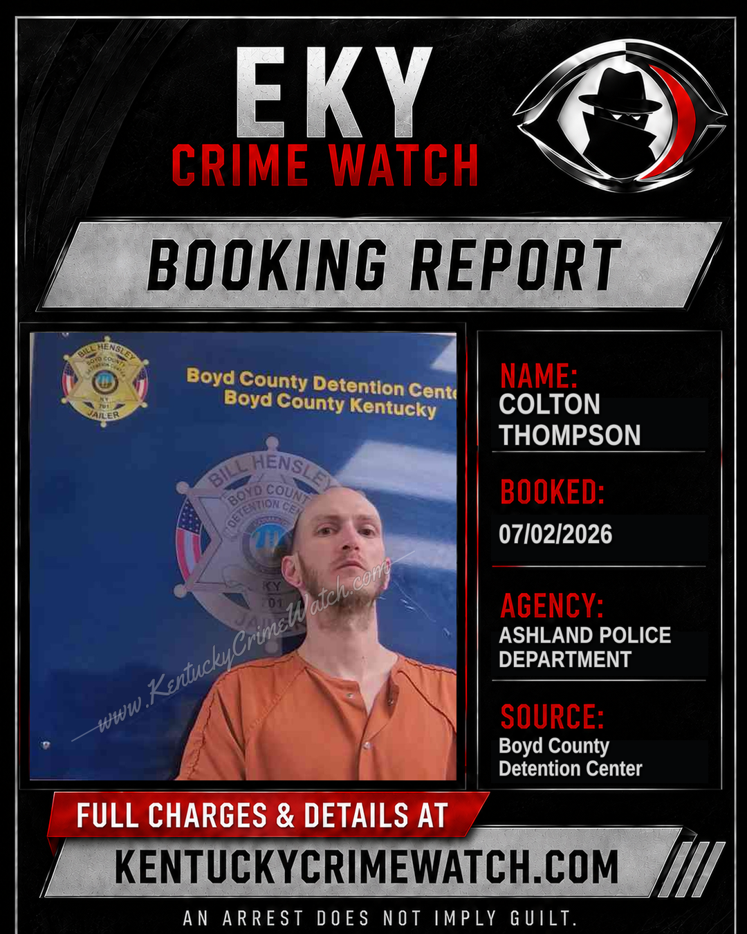 COLTON THOMPSON booking report card