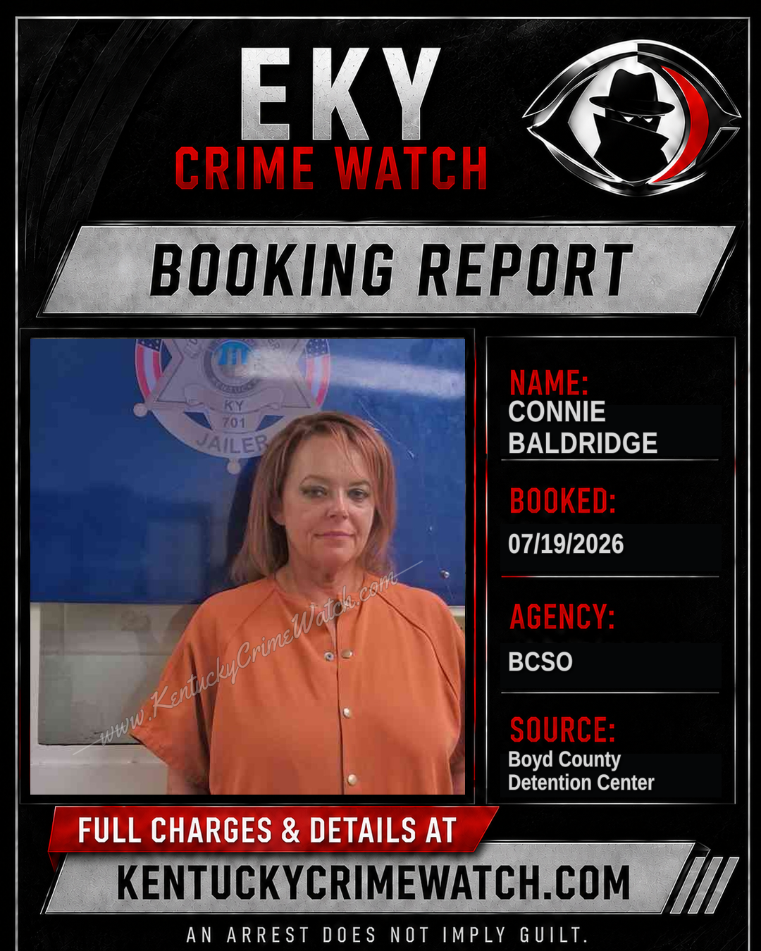 CONNIE BALDRIDGE booking report card