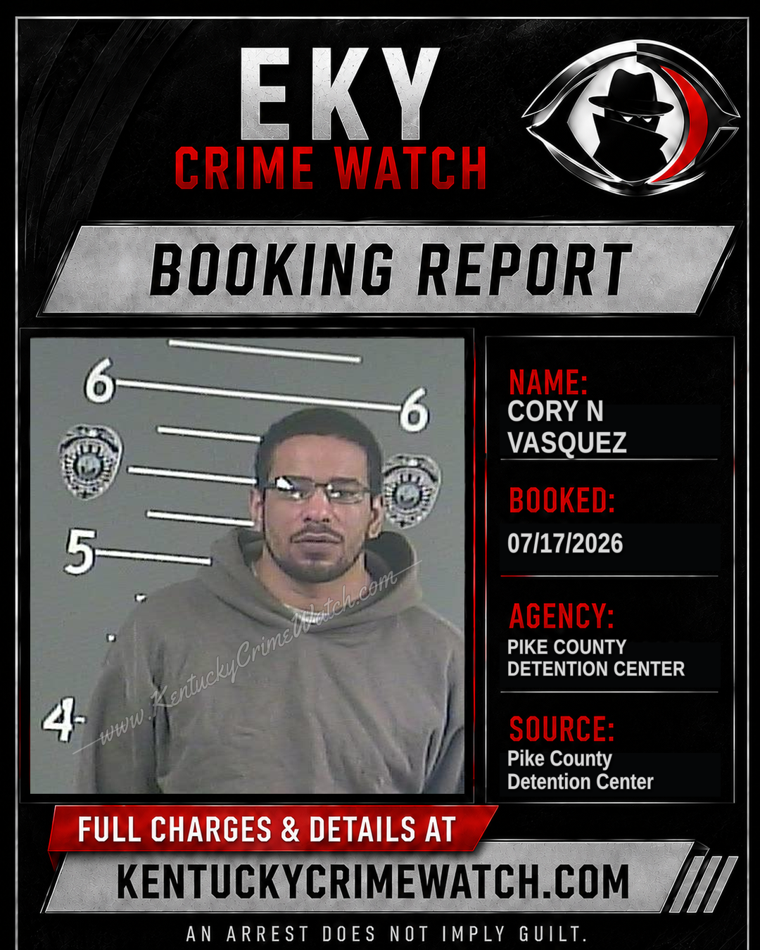 CORY N VASQUEZ booking report card