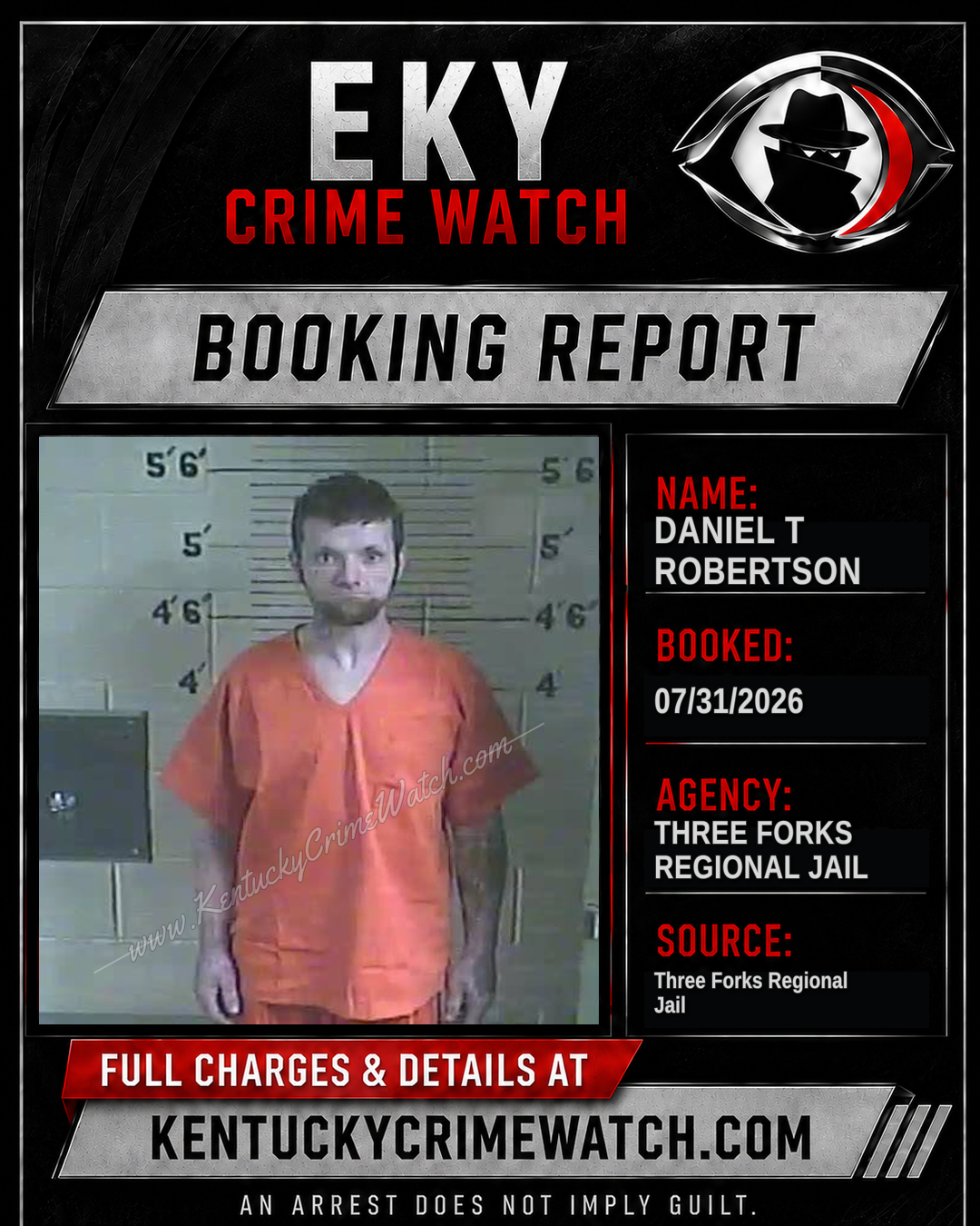 Daniel T Robertson booking report card