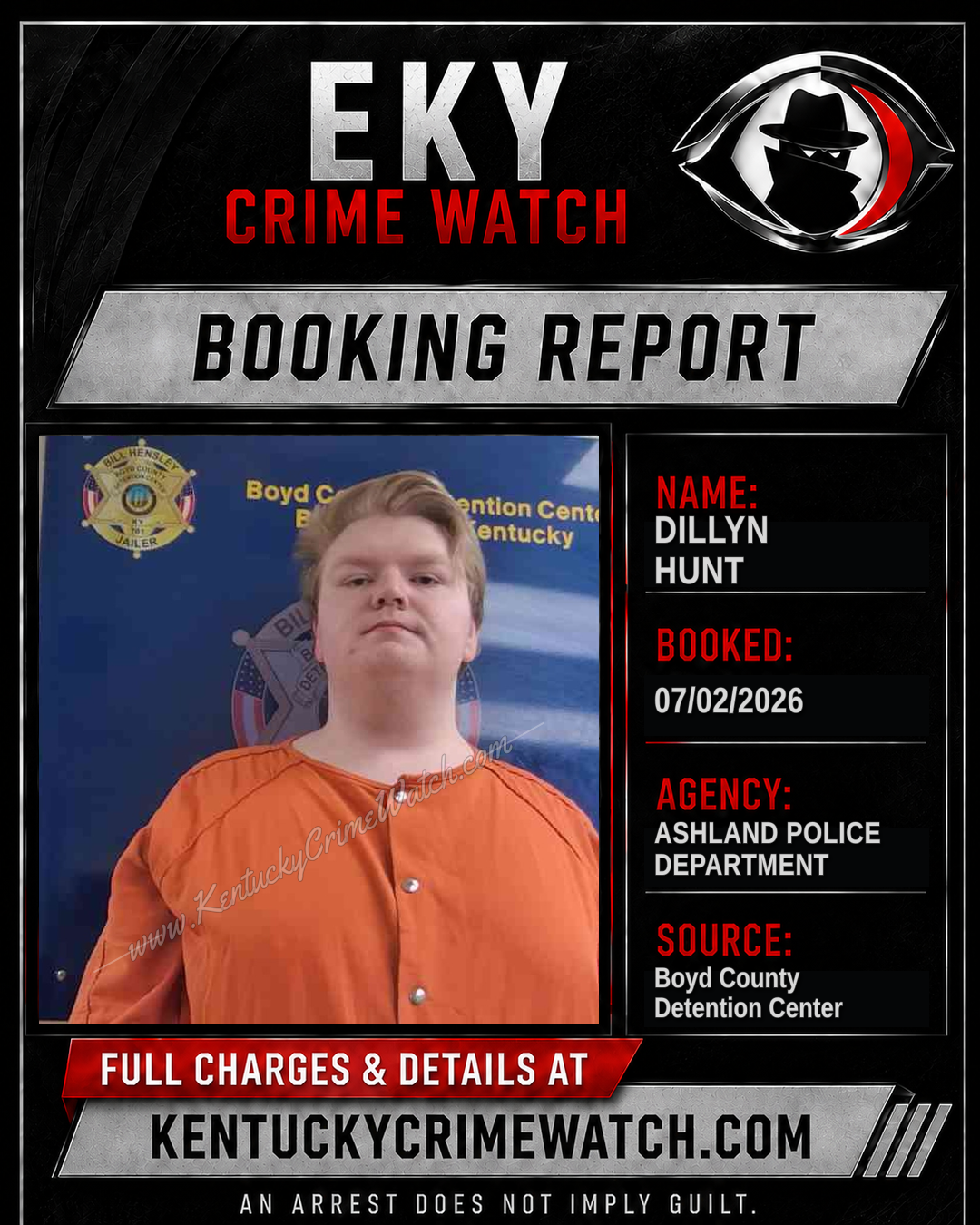 DILLYN HUNT booking report card