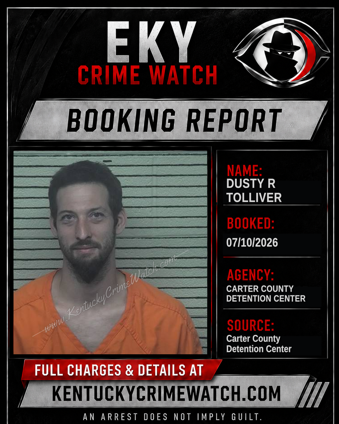 DUSTY R TOLLIVER booking report card
