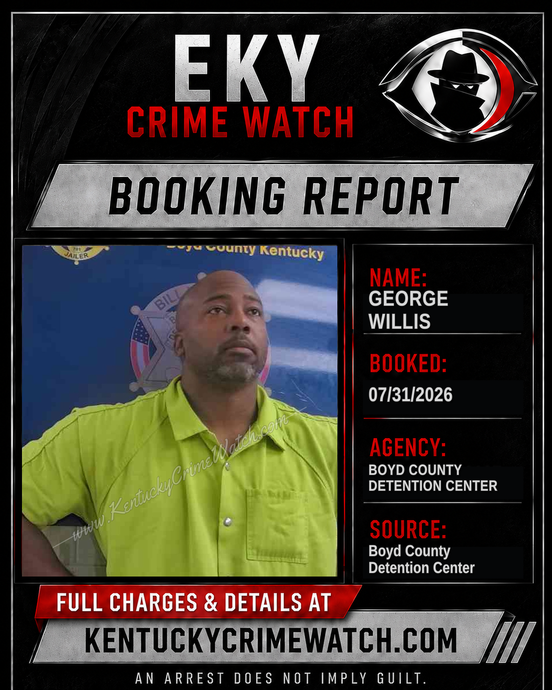 GEORGE WILLIS booking report card