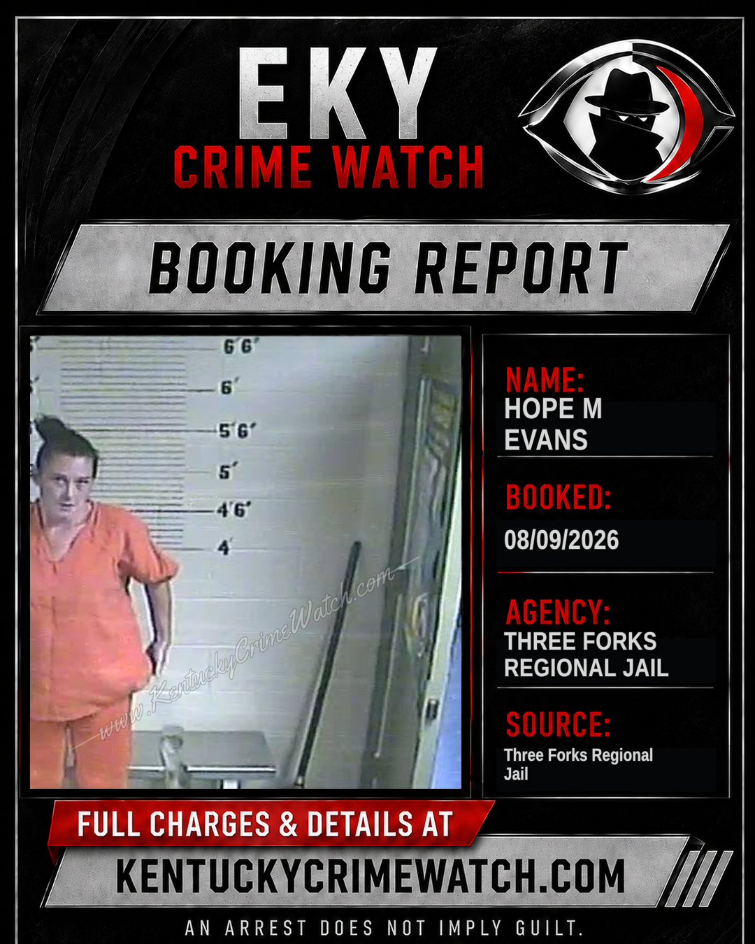 Hope M Evans booking report card