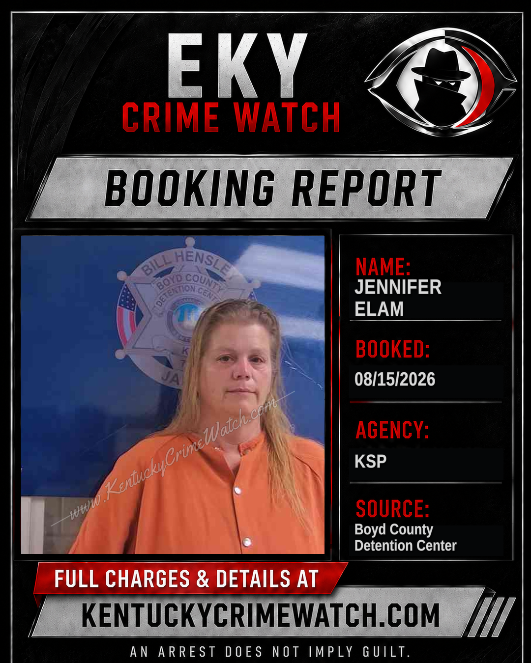 JENNIFER ELAM booking report card
