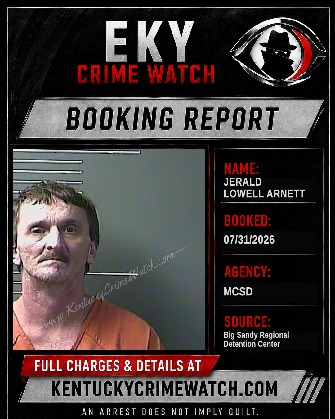 JERALD LOWELL ARNETT booking report card