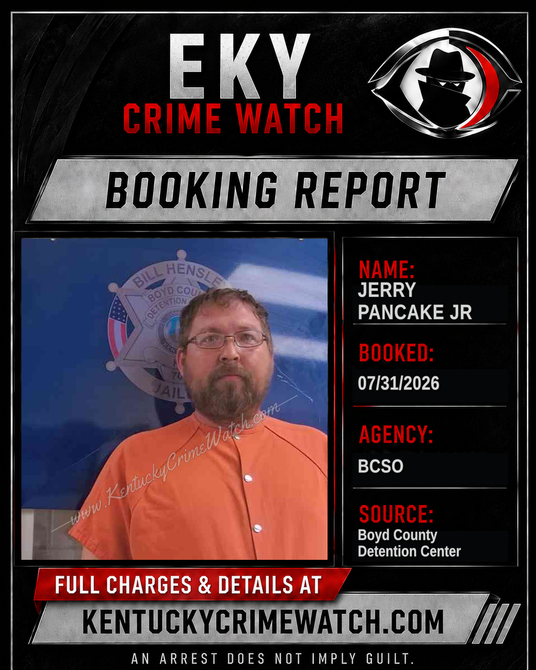 JERRY PANCAKE JR booking report card