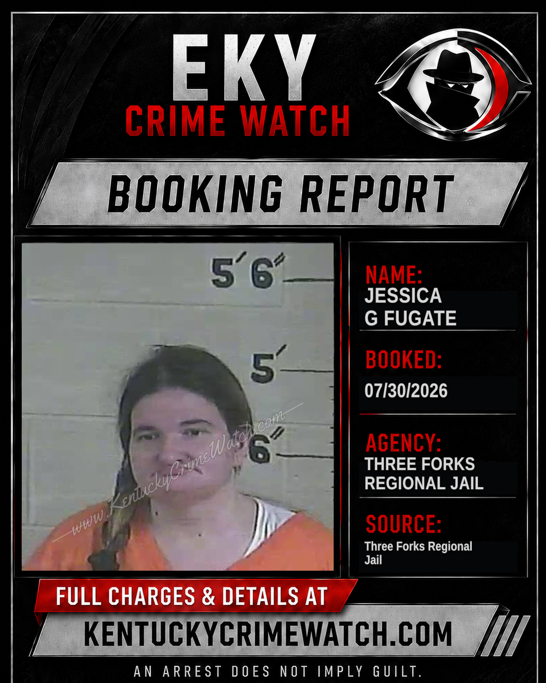 Jessica G Fugate booking report card