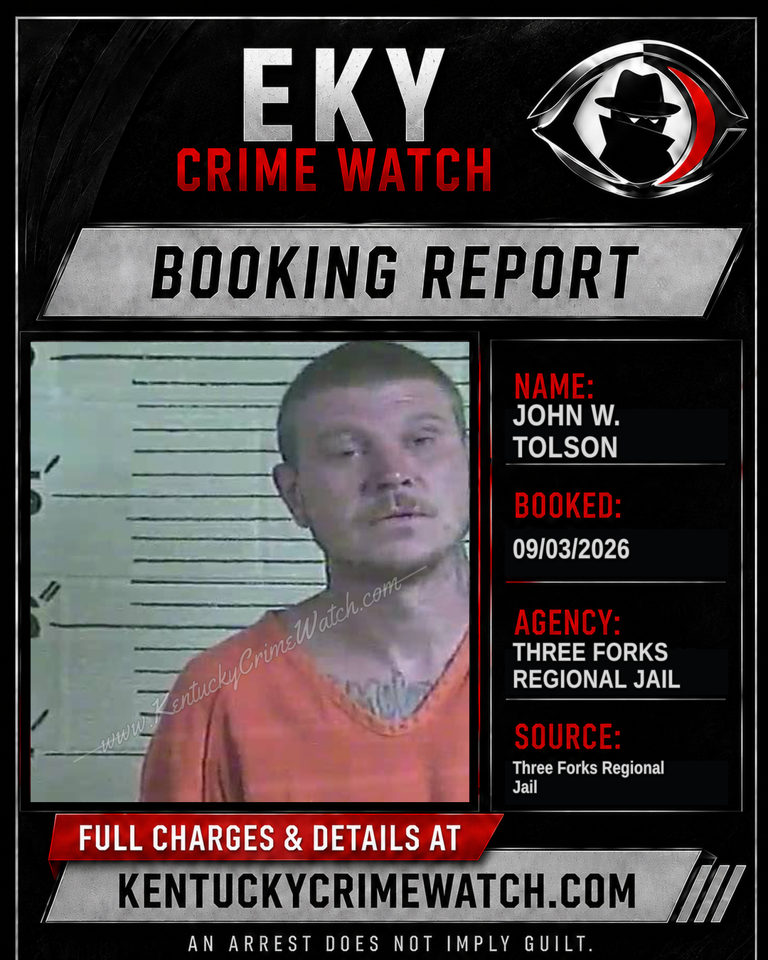 John W. Tolson booking report card