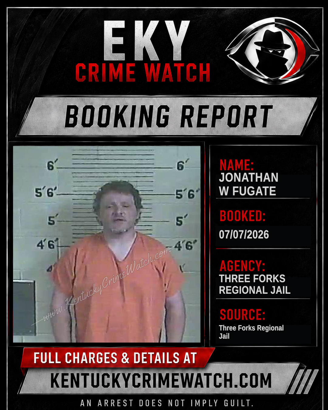 Jonathan W Fugate booking report card