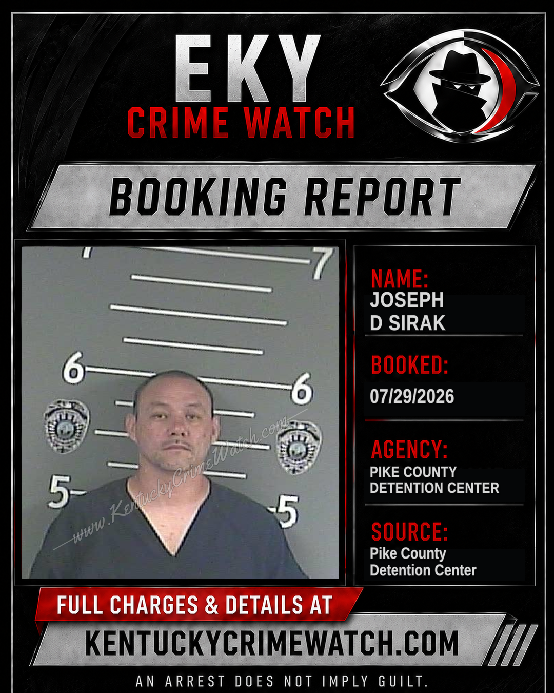 JOSEPH D SIRAK booking report card
