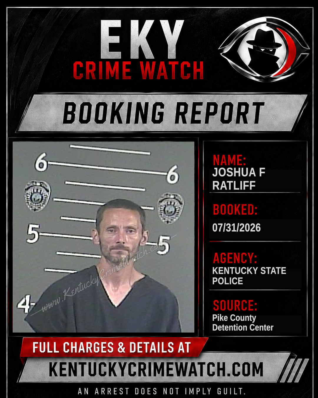 JOSHUA F RATLIFF booking report card