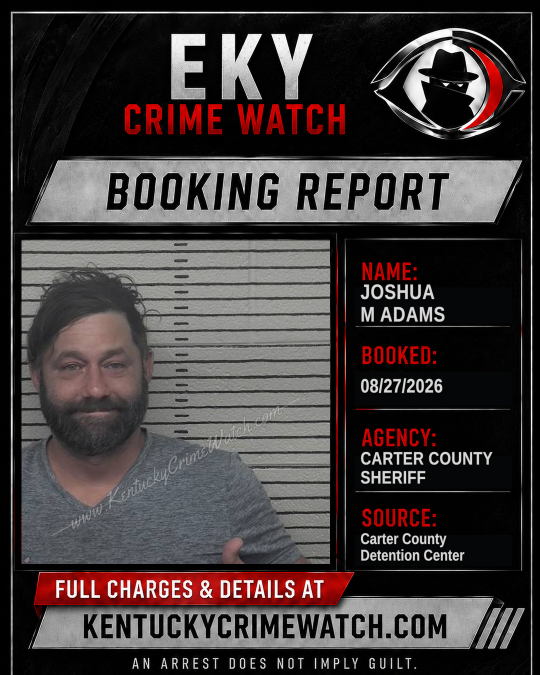 JOSHUA M ADAMS booking report card