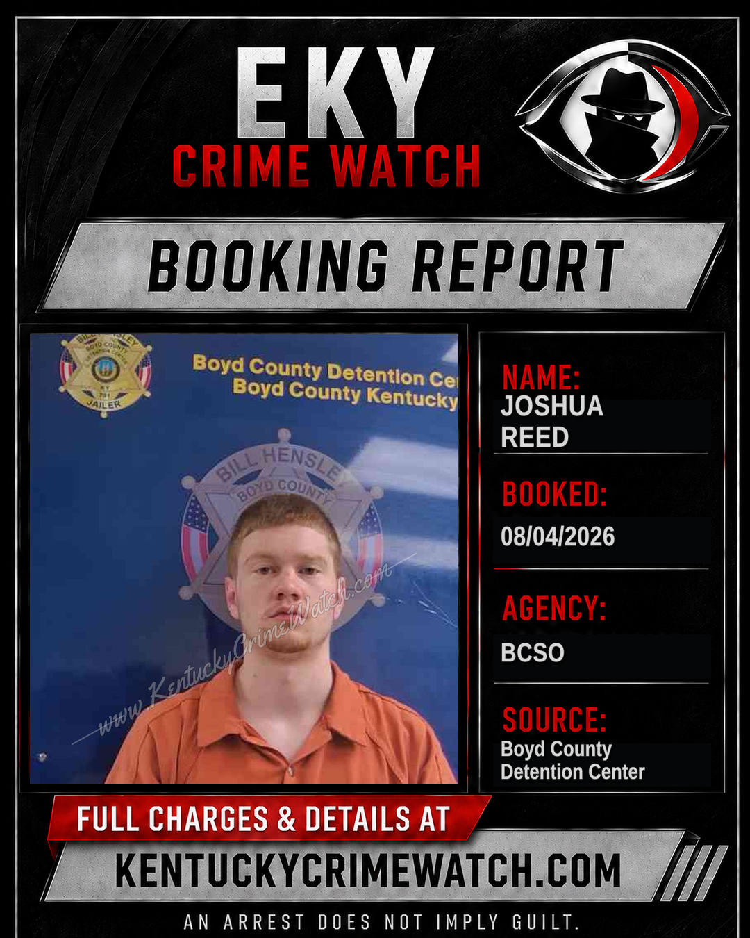JOSHUA REED booking report card