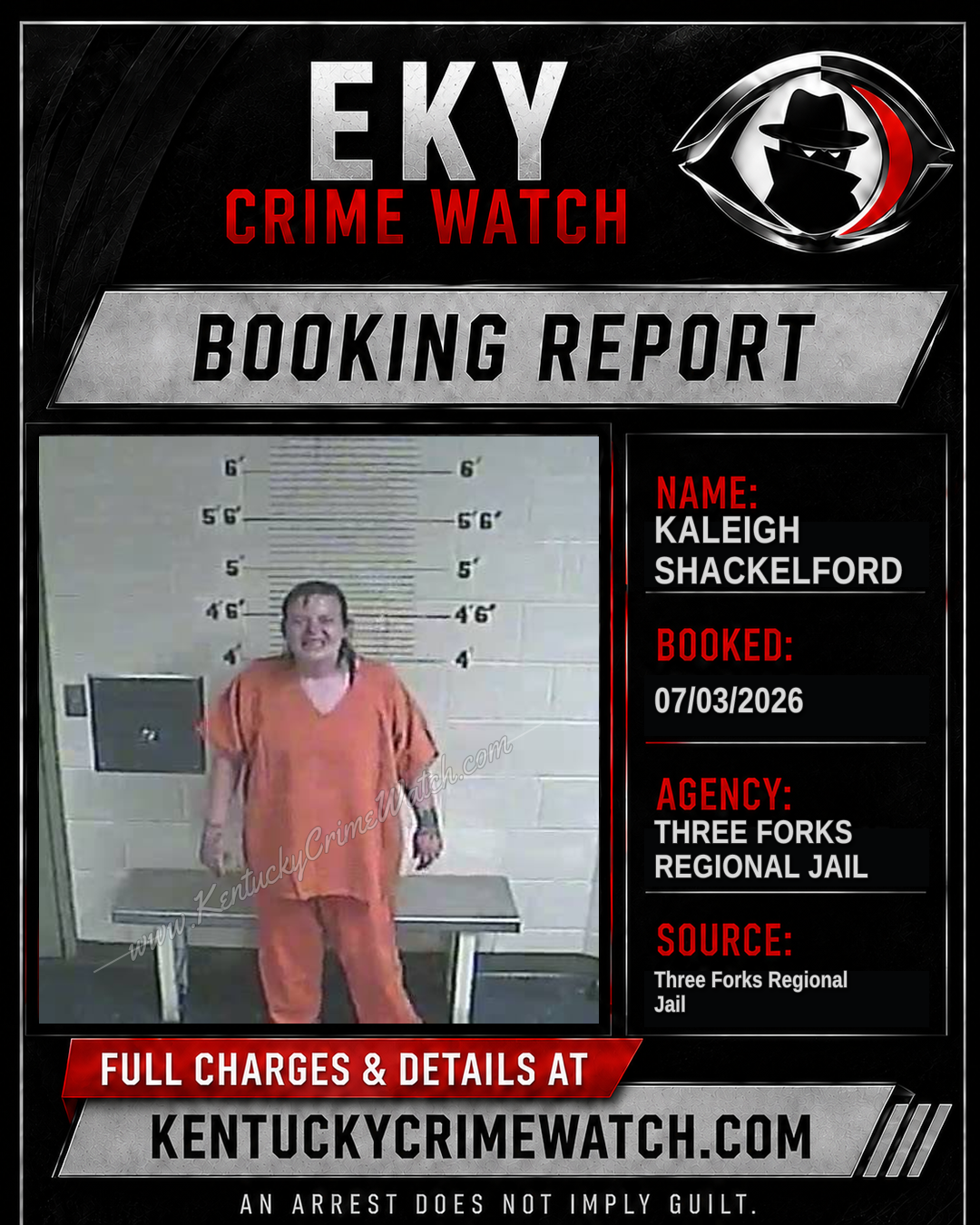 Kaleigh Shackelford booking report card