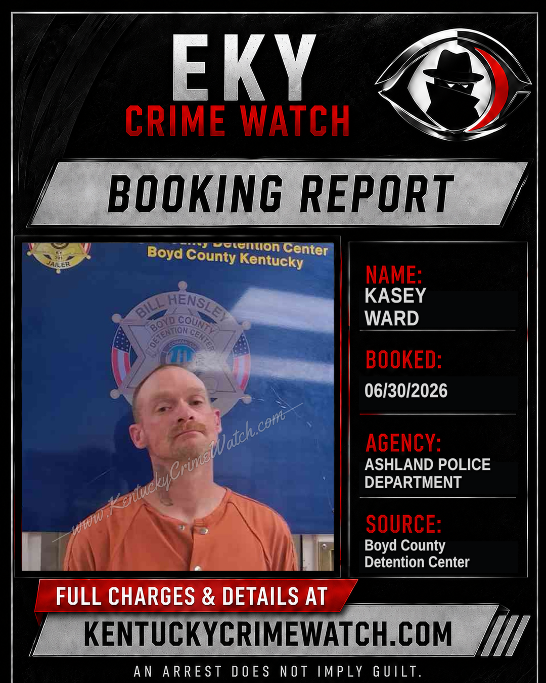 KASEY WARD booking report card