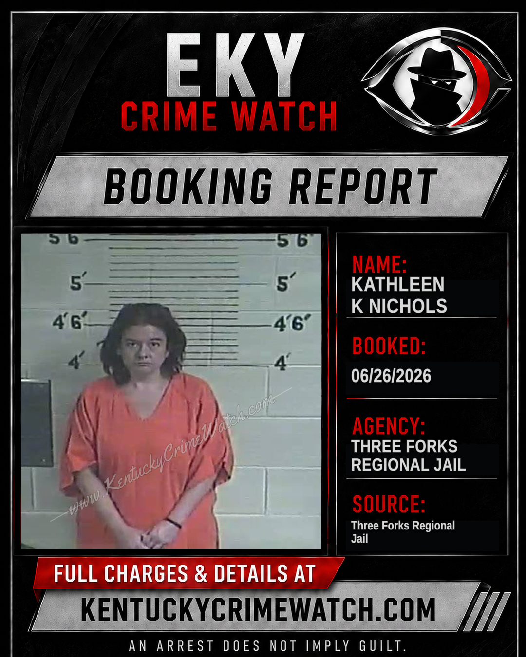 Kathleen K Nichols booking report card