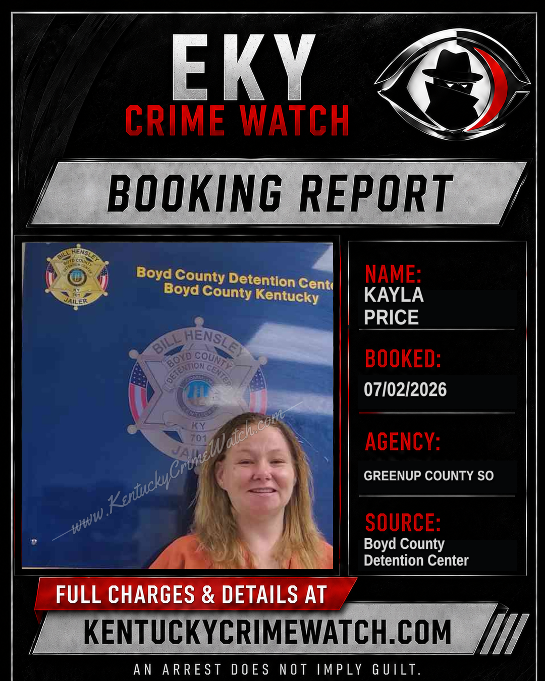 KAYLA PRICE booking report card