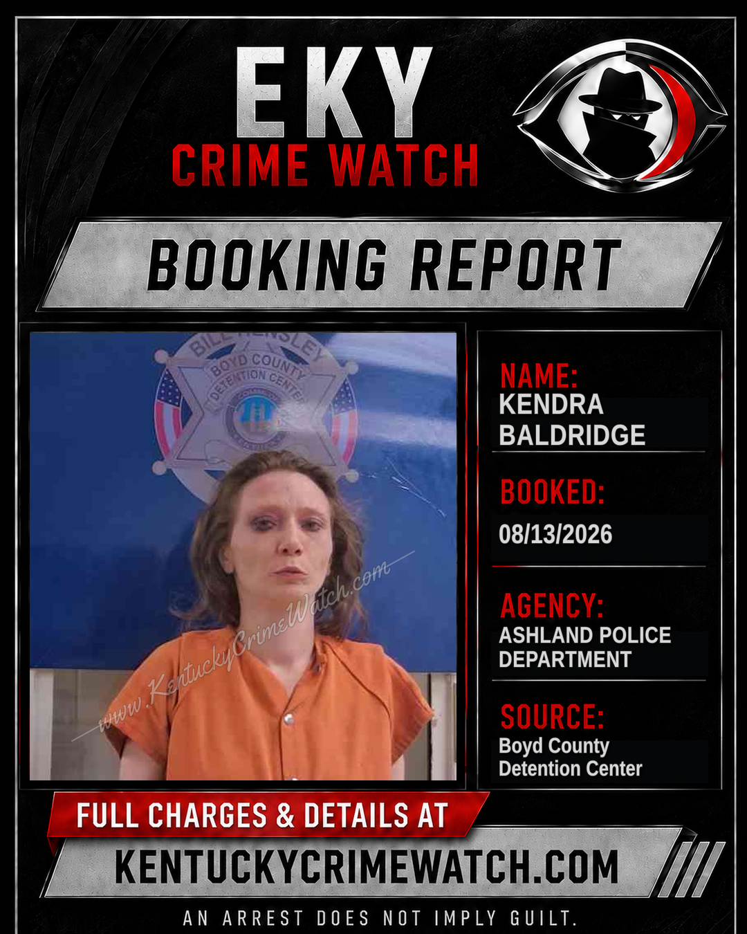 KENDRA BALDRIDGE booking report card