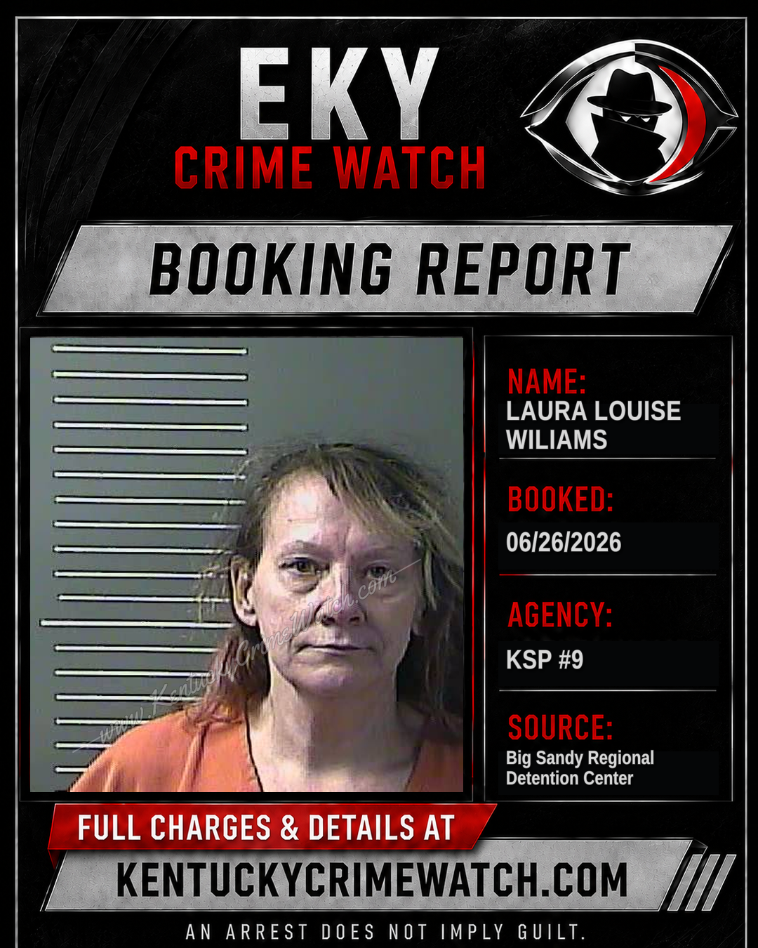 LAURA LOUISE WILIAMS booking report card