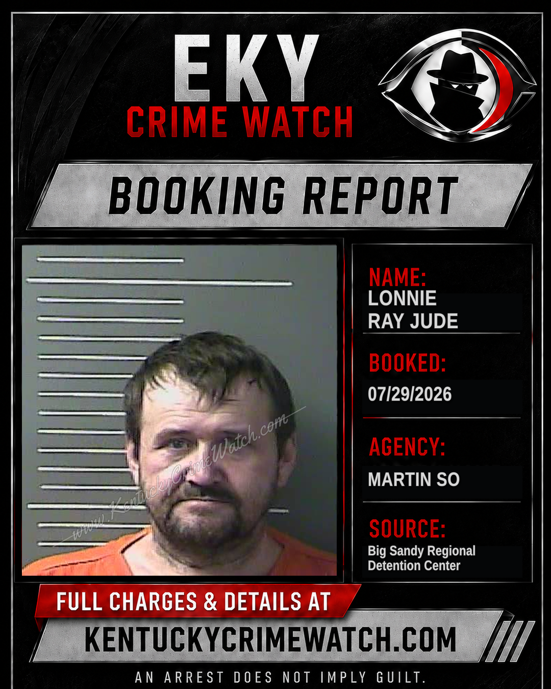 LONNIE RAY JUDE booking report card