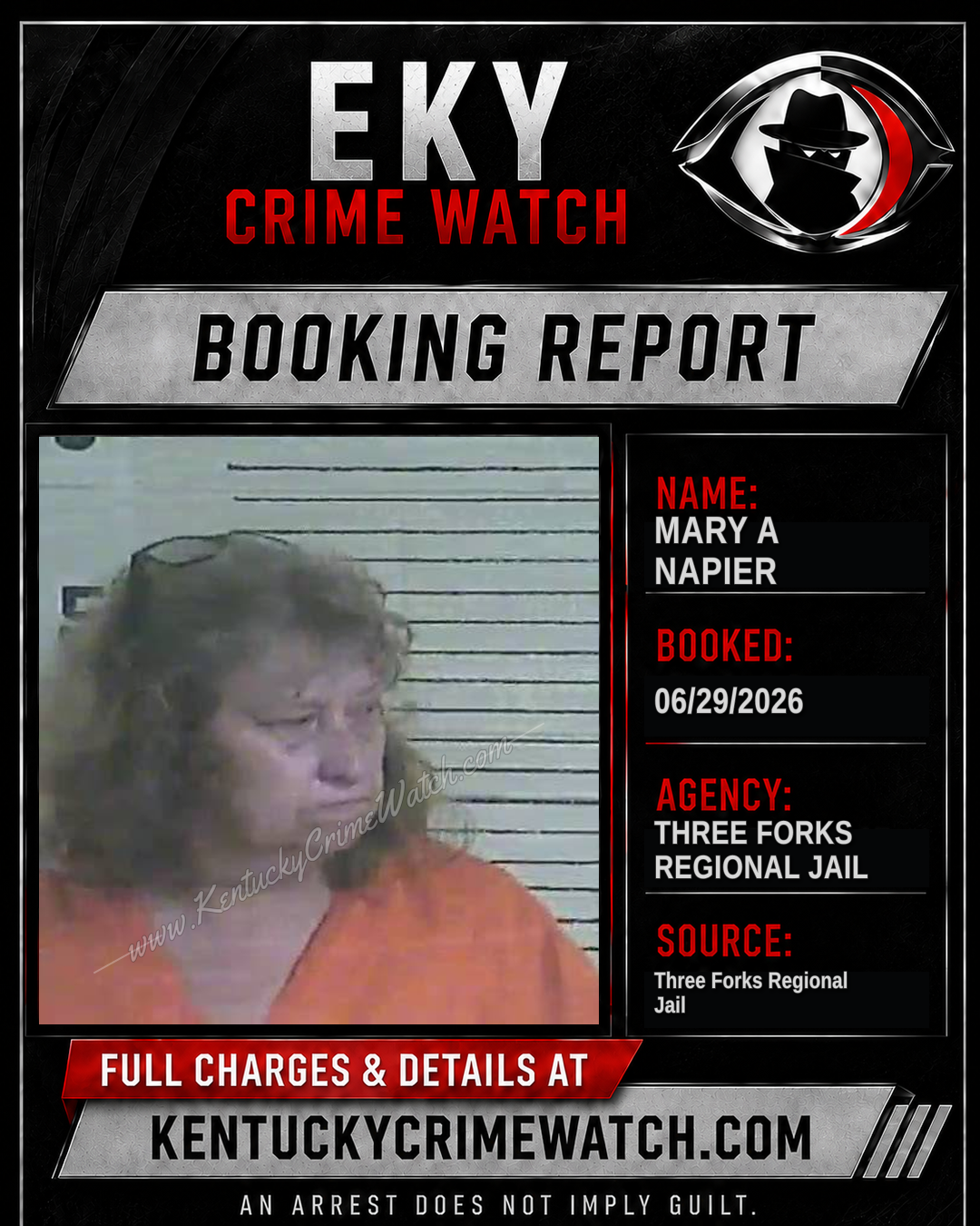 Mary A Napier booking report card