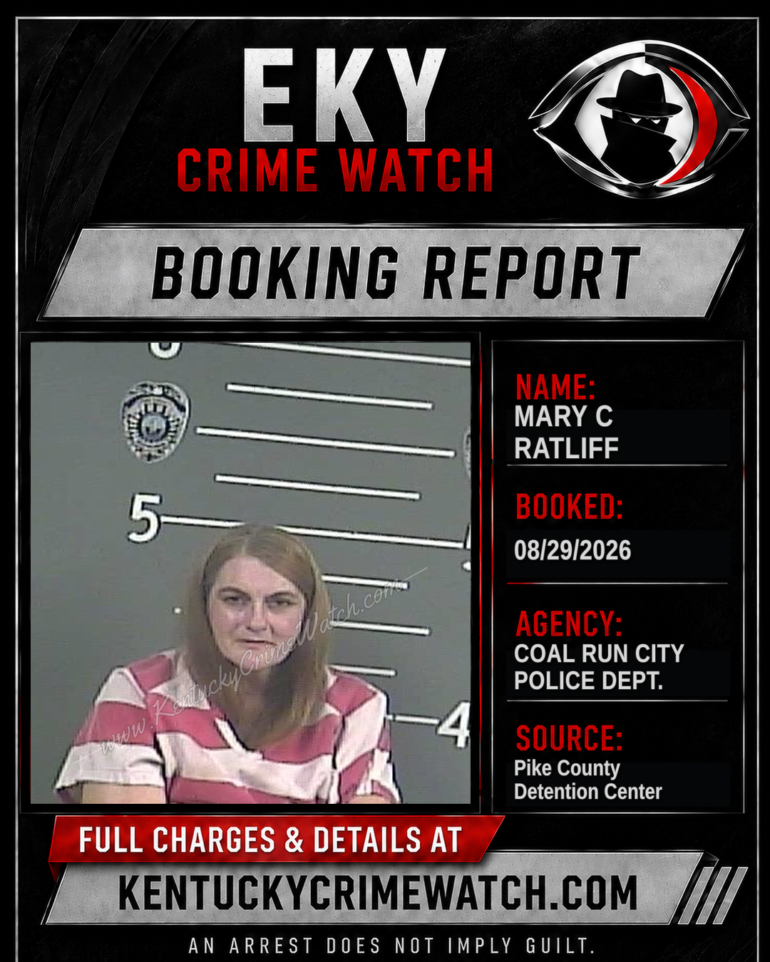 MARY C RATLIFF booking report card