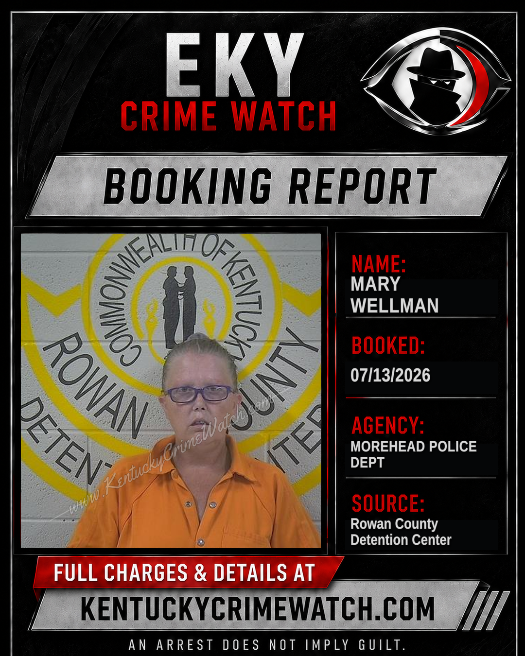MARY WELLMAN booking report card