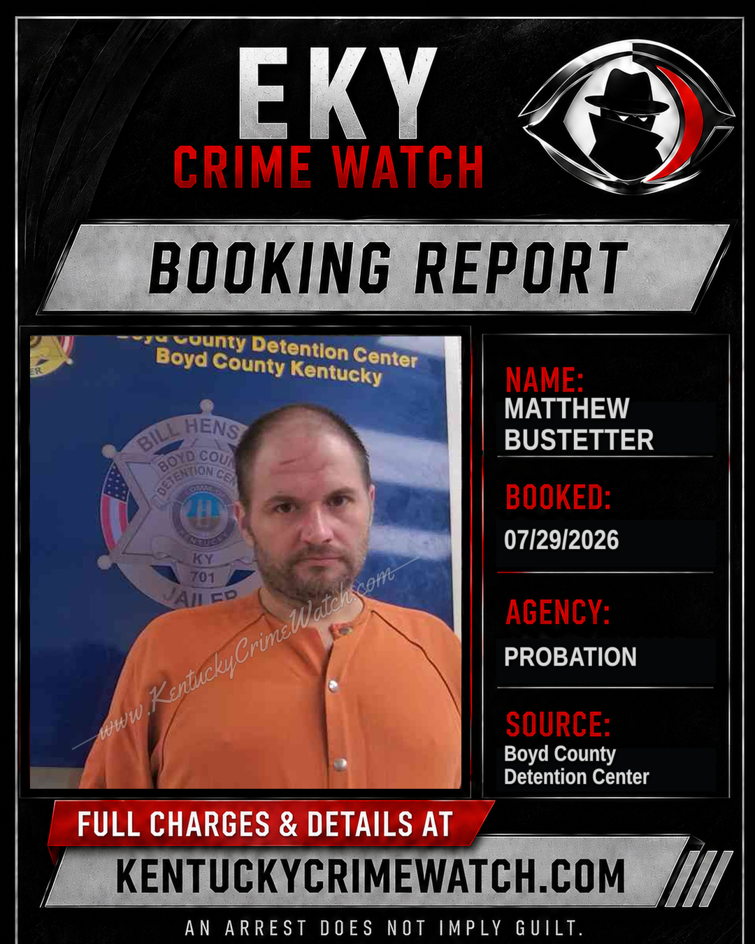 MATTHEW BUSTETTER booking report card