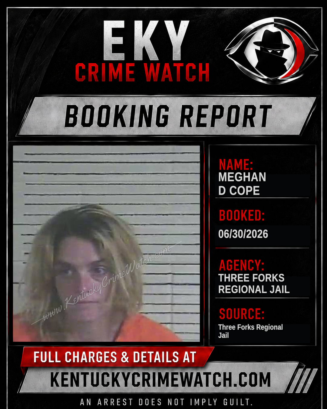 Meghan D Cope booking report card