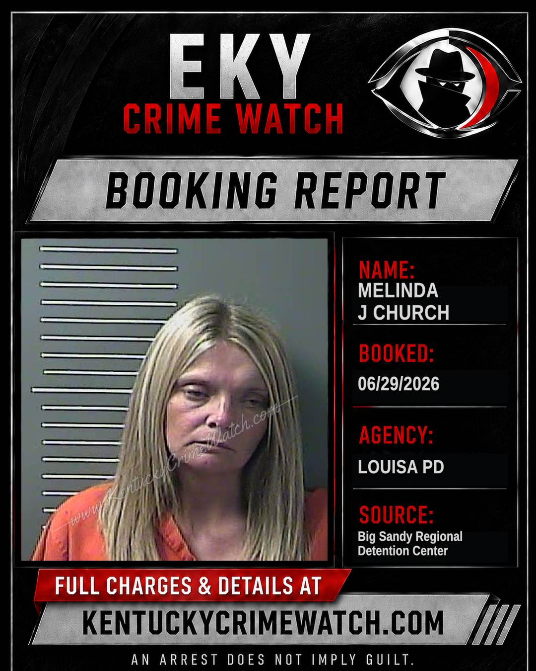 MELINDA J CHURCH booking report card