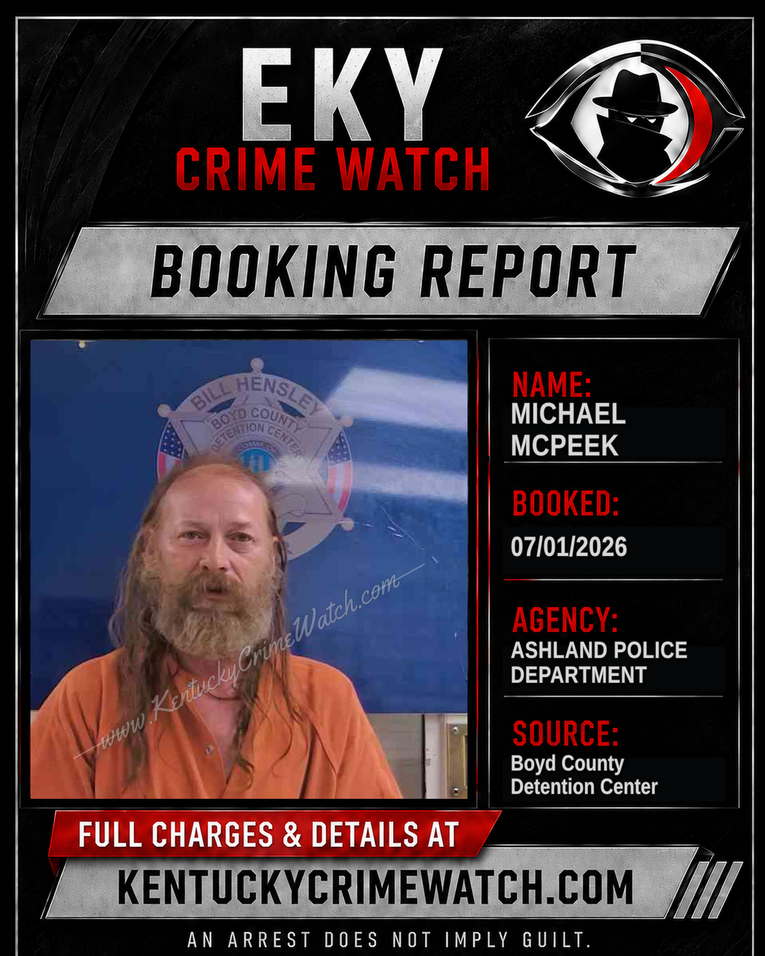 MICHAEL MCPEEK booking report card