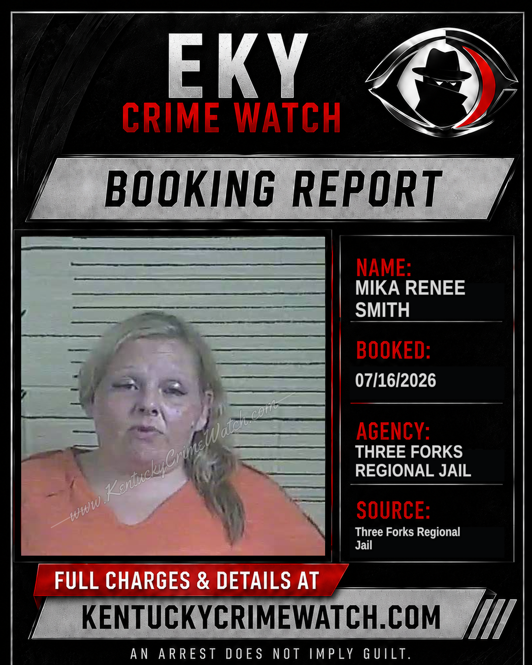 Mika Renee Smith booking report card