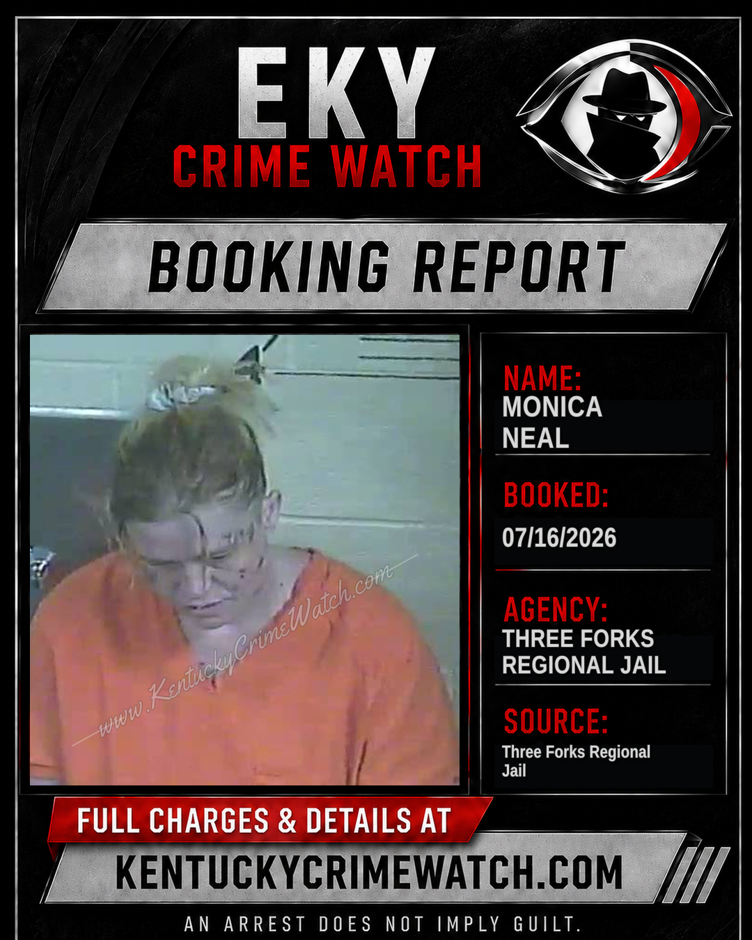 Monica Neal booking report card