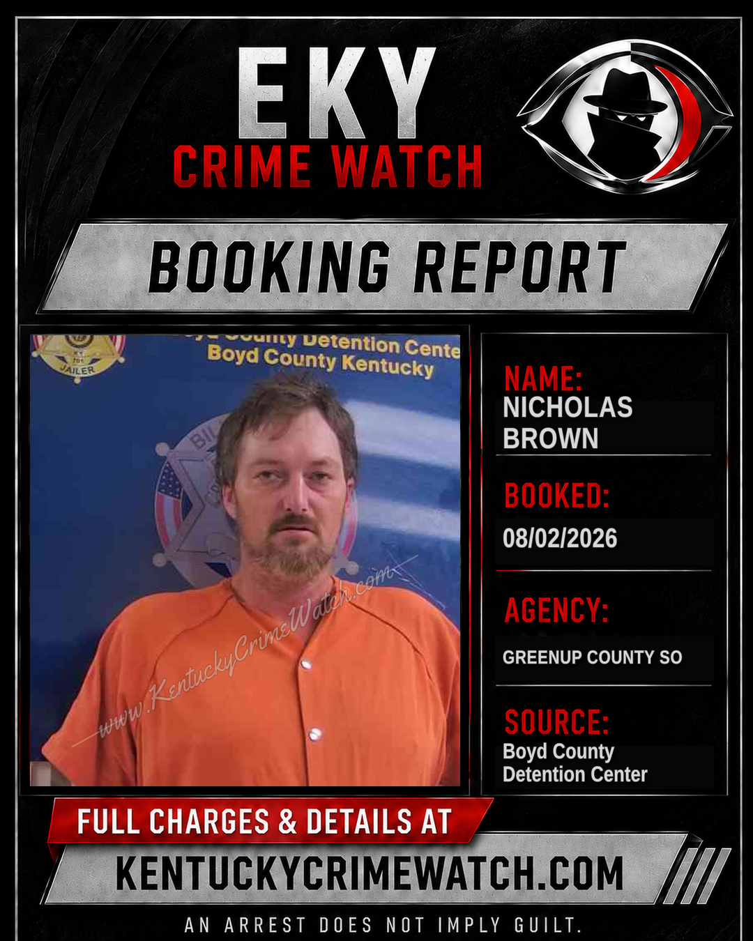 NICHOLAS BROWN booking report card