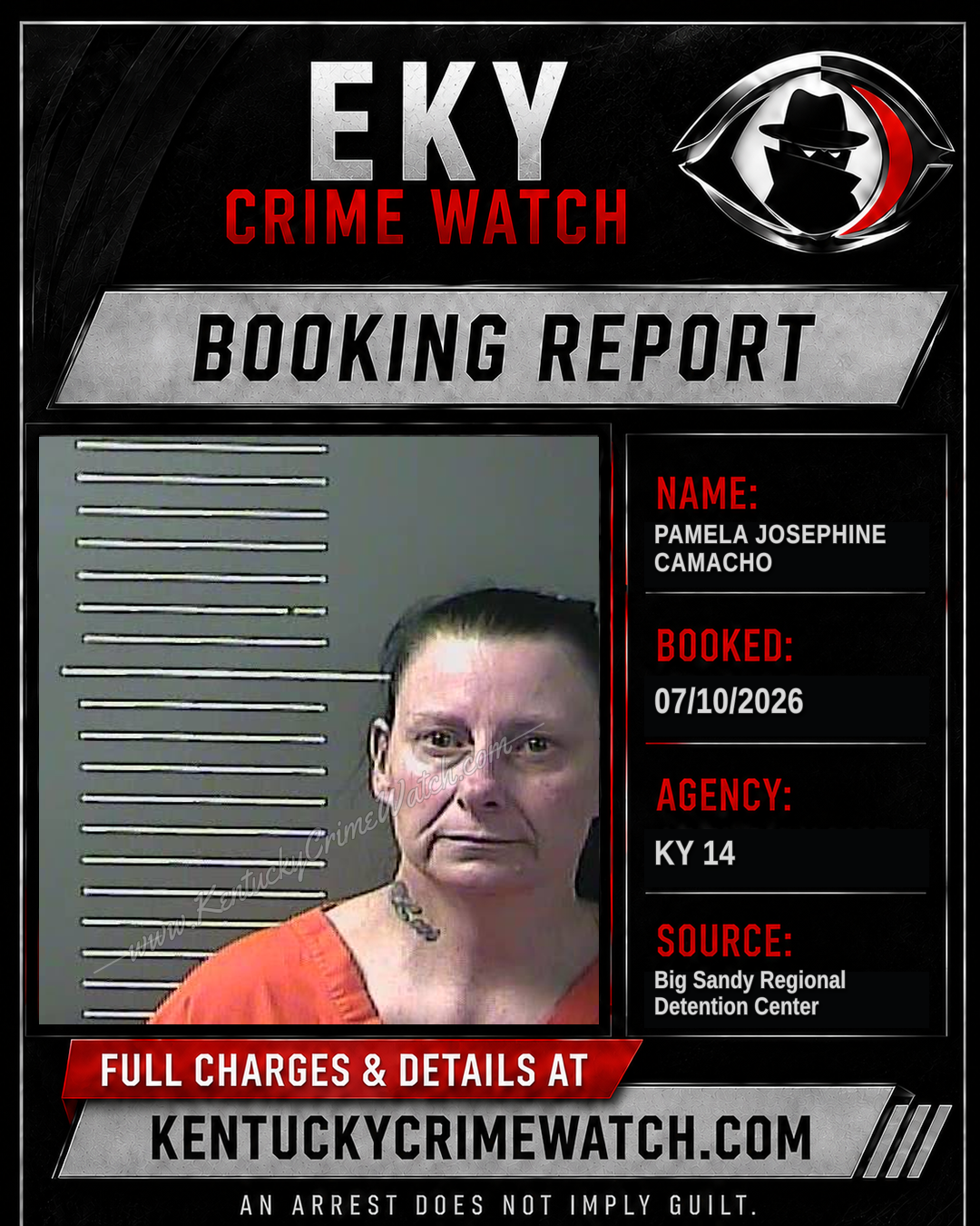PAMELA JOSEPHINE CAMACHO booking report card