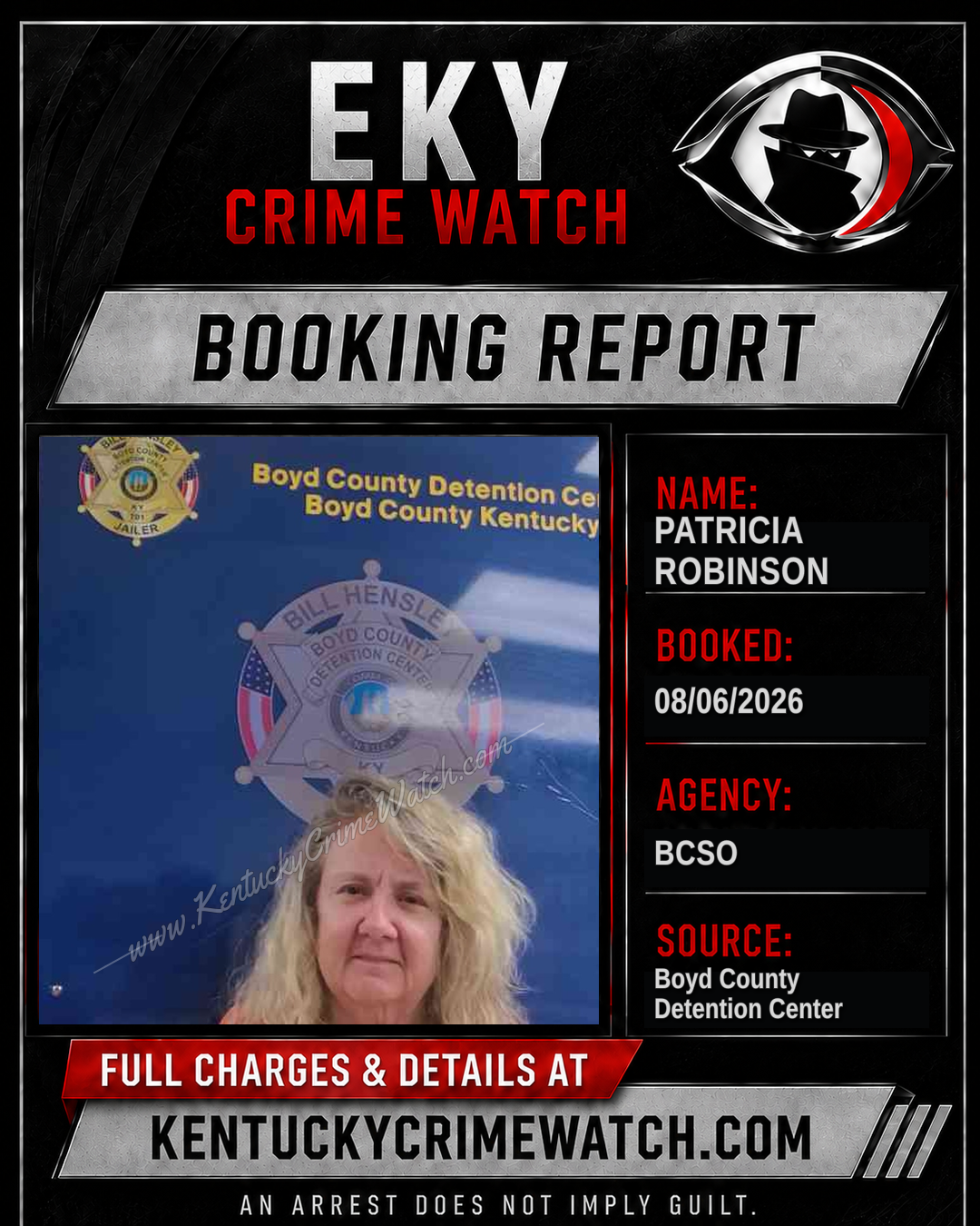PATRICIA ROBINSON booking report card