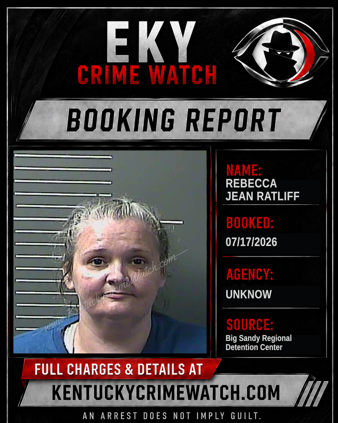 REBECCA JEAN RATLIFF booking report card