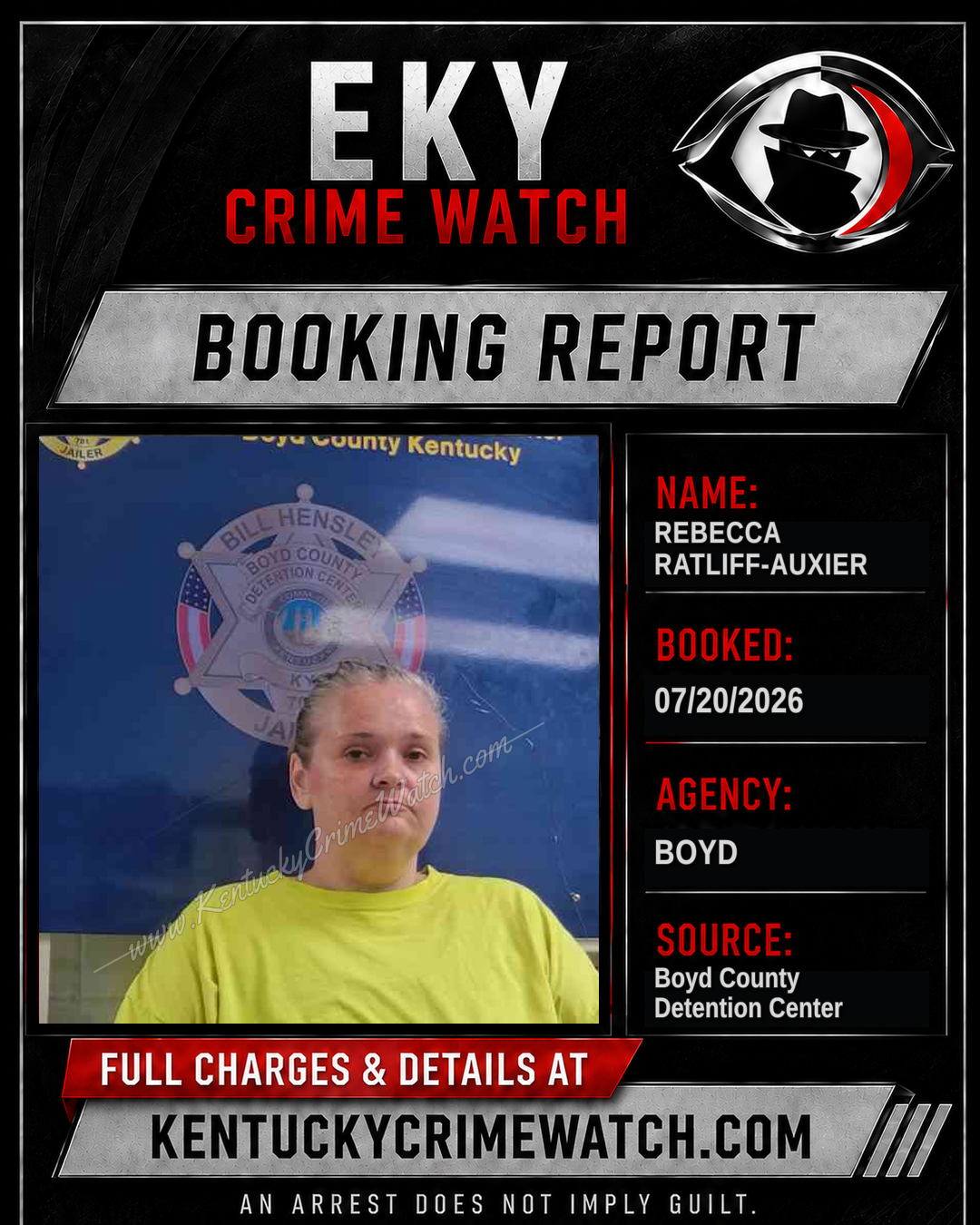 REBECCA RATLIFF-AUXIER booking report card