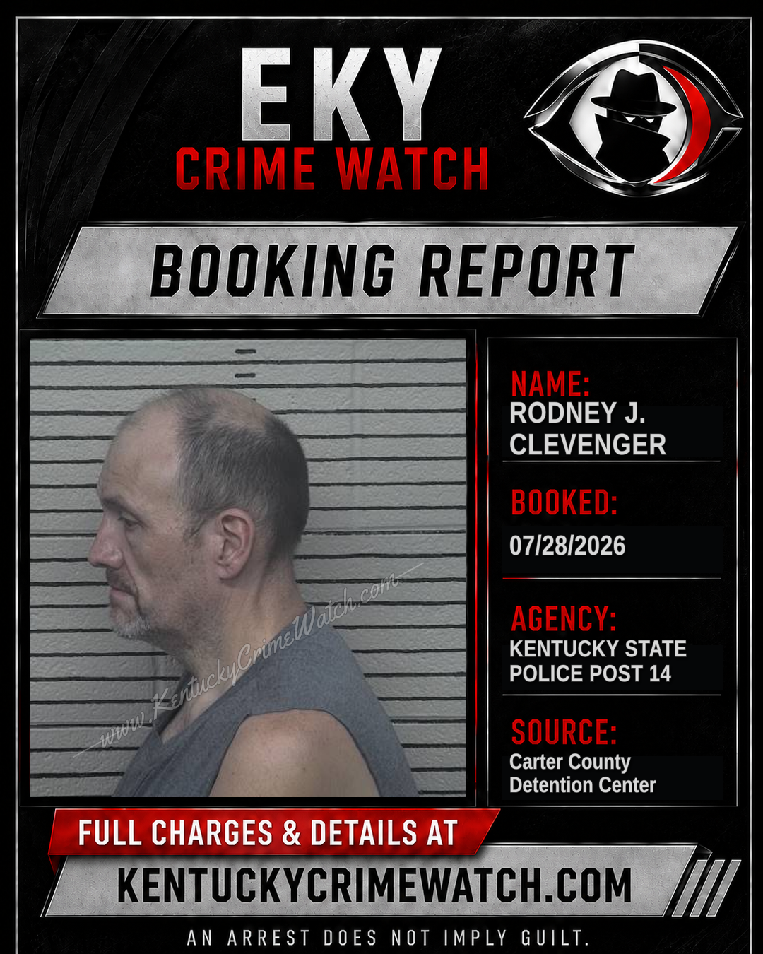 RODNEY J. CLEVENGER booking report card