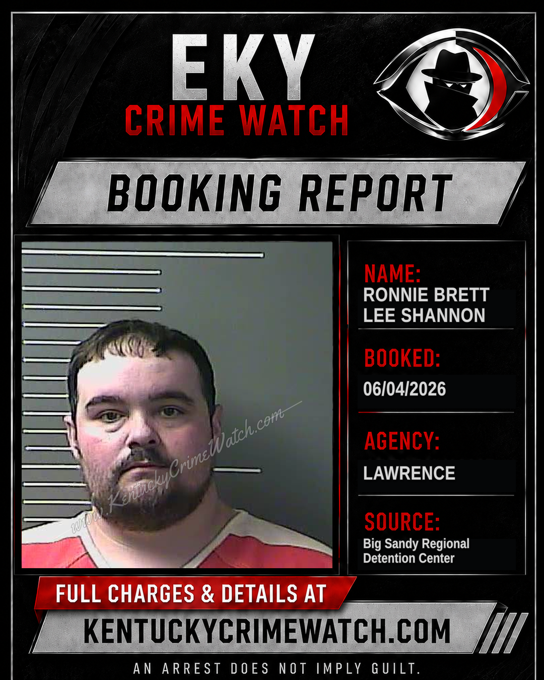 RONNIE BRETT LEE SHANNON booking report card