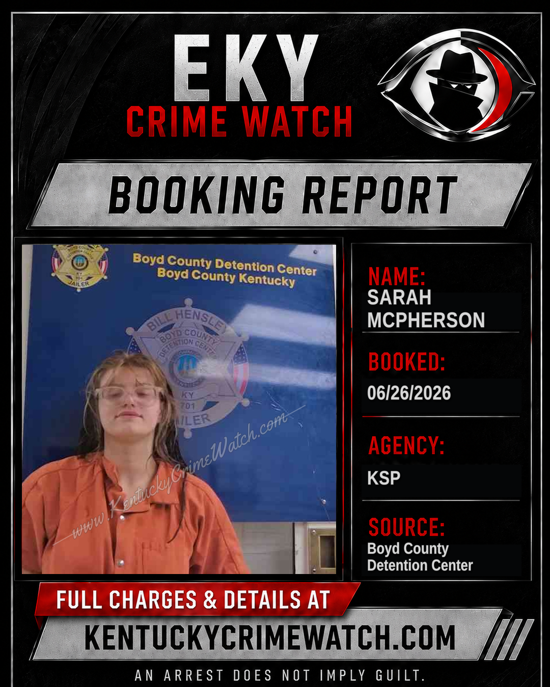 SARAH MCPHERSON booking report card